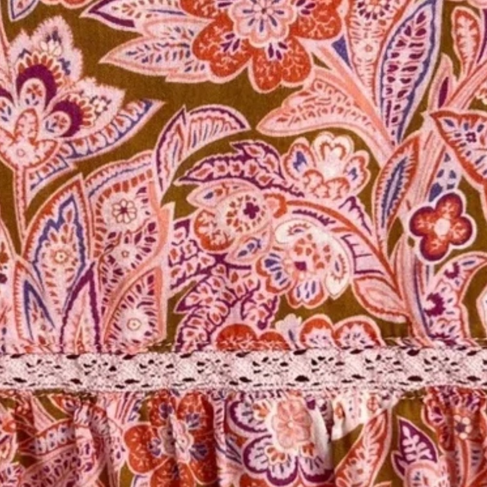 Sundance Poppy Bloom paisley print cotton blouse top in pink and orange - Picture 13 of 13